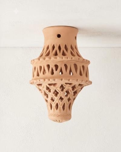 Handmade Openwork Terracotta Pendant Light – Geometric Design