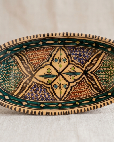 Handcrafted Oval Ceramic Platter – Red Geometric Pattern