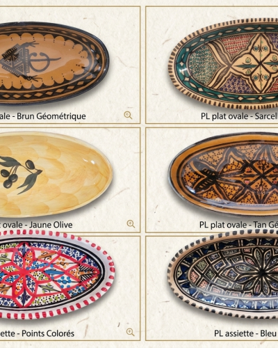 Handcrafted Oval Ceramic Platter – Red Geometric Pattern