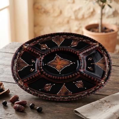 Handcrafted Ceramic Multi-Compartment Serving Platter with Geometric Motifs
