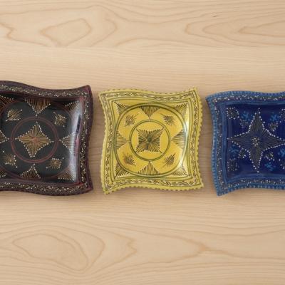 Set of 3 Hand-Painted Artisan Ceramic Decorative Dishes – Traditional Patterns
