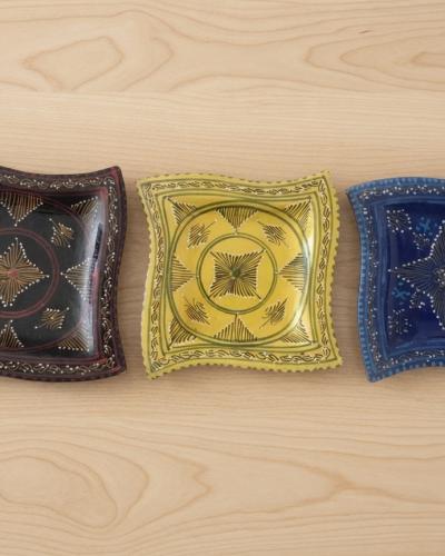 Set of 3 Hand-Painted Artisan Ceramic Decorative Dishes – Traditional Patterns