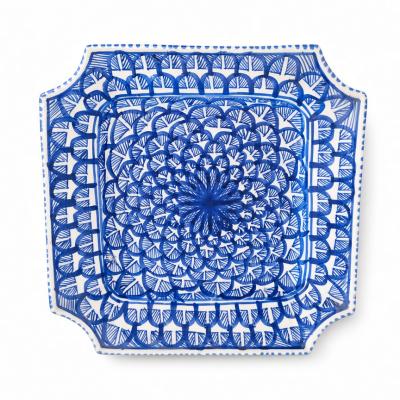 Hand-Painted Blue & White Square Ceramic Plate – Moroccan Style