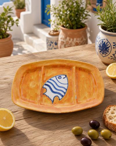 Orange Fish Motif Divided Serving Dish