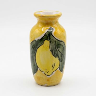 Small Hand-Painted Yellow Ceramic Vase – Lemon Motif