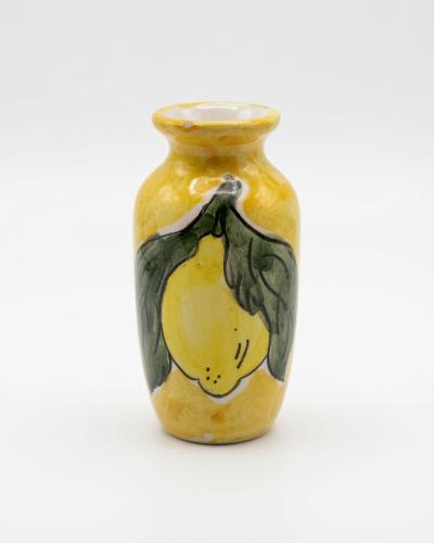 Small Hand-Painted Yellow Ceramic Vase – Lemon Motif