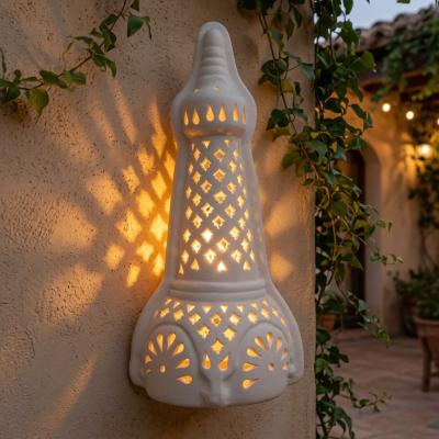 White Ceramic Wall Sconce – Oriental Openwork Lantern