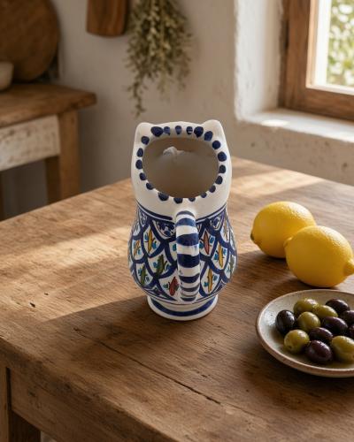 Mediterranean Fish Motif Ceramic Pitcher