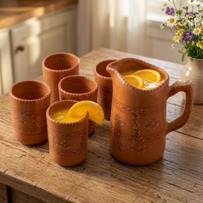 Moroccan Terracotta Juice Set - Pitcher & 5 Cups