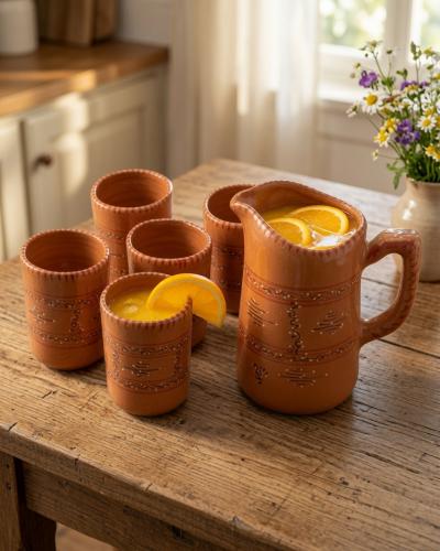 Moroccan Terracotta Juice Set - Pitcher & 5 Cups