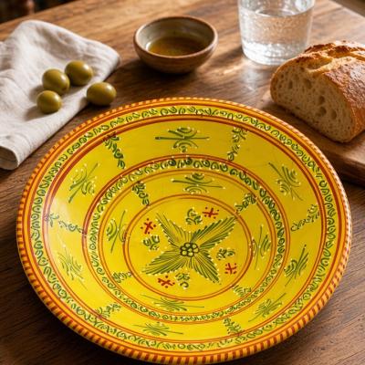 Hand-Painted Moroccan Yellow Ceramic Deep Plate
