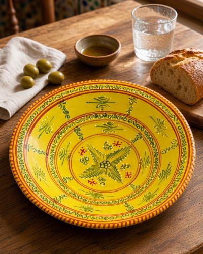 Hand-Painted Moroccan Yellow Ceramic Deep Plate