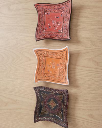 Set of 3 Hand-Painted Artisan Ceramic Decorative Dishes – Traditional Patterns