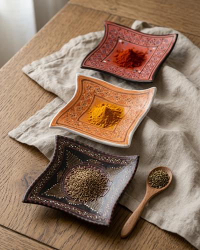 Set of 3 Hand-Painted Artisan Ceramic Decorative Dishes – Traditional Patterns