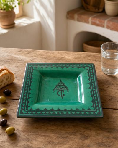 Green Geometric Ceramic Serving Dish