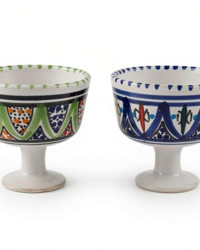 Set of 5 Hand-Painted Ceramic Egg Cups / Footed Bowls – Traditional Moroccan Style