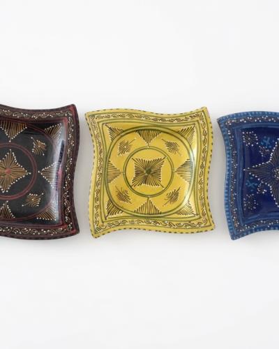 Set of 3 Hand-Painted Artisan Ceramic Decorative Dishes – Traditional Patterns