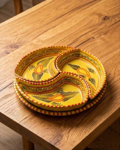 Plat apéritif artisanal en céramique jaune