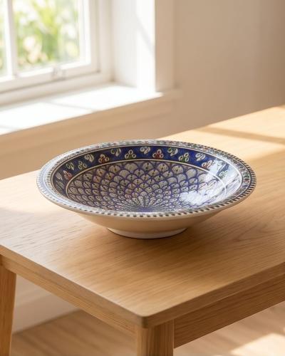 Grand plat creux en céramique tunisienne décorée à la main