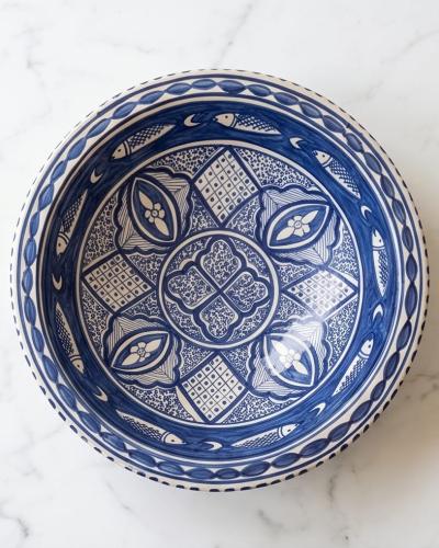Grand plat creux en céramique tunisienne décorée à la main