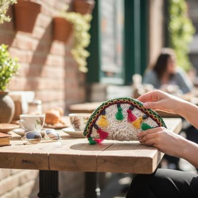 Handwoven Natural Straw Coin Purse with Tassels